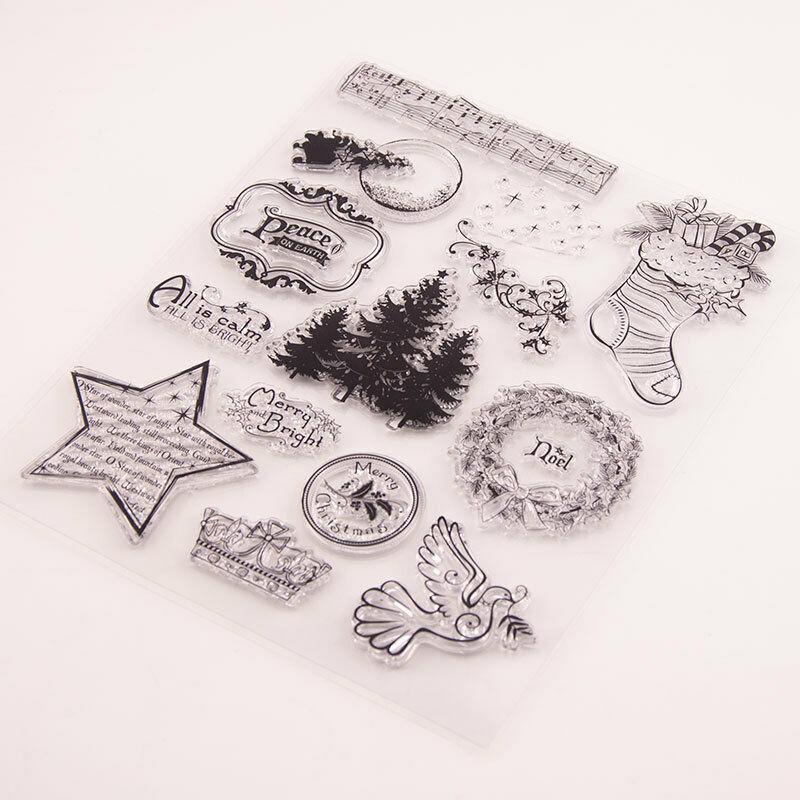 Merry Christmas Transparent Silicone Clear Stamps for Seal DIY Scrapbooking Album Paper Card Stamp Tree Garland Socks
