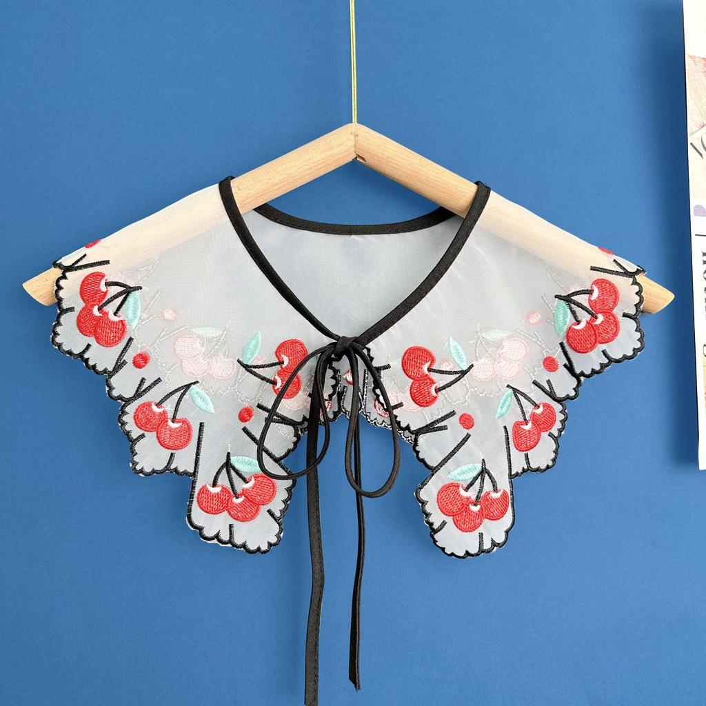 Organza Cherry Embroidered Bow Collar Faux Shawl for Women and Children