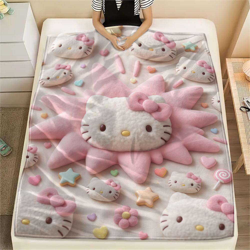 1 шт. Розовое фланелевое одеяло Hello Kitty с принтом, Высококачественное, Для всех сезонов, Декор для дома, Тепло и комфорт, Идеально для рождественских подарков