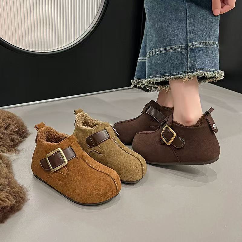 Круглоголовые утепленные Birkenstocks на толстой подошве зимние новые маленькие замшевые хлопковые туфли
