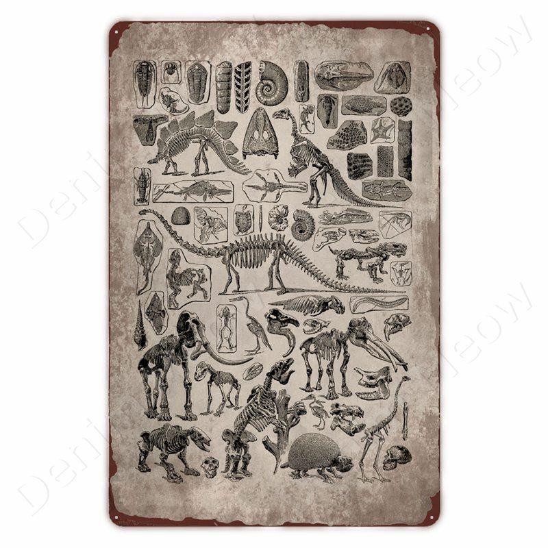 Dinosaur in the Bathroom Wall Art Print Fossil Vintage Metal Tin Sign Club Room Home Decor Animal Bones Poster Painting