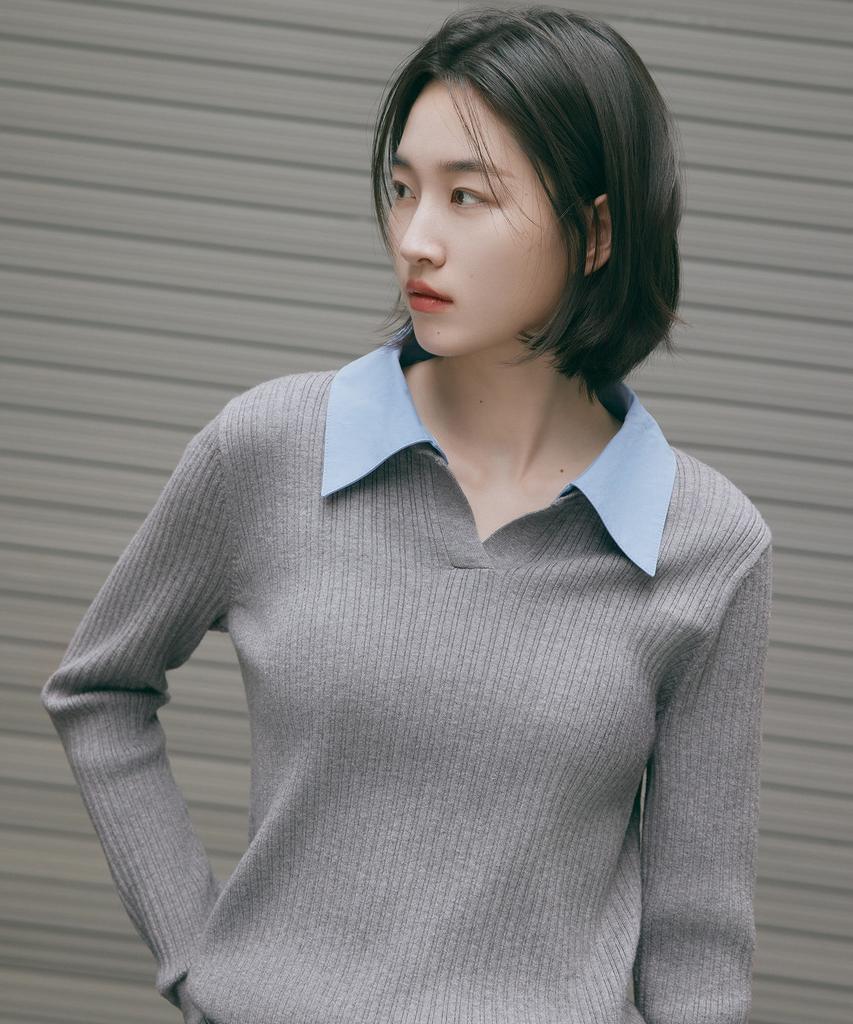 MIND BRIDGE WOMEN [W] Shirt Collar Ribbed Knit