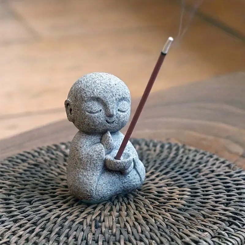 3pcs Japanese Monk Statue Praying Zen Sandstone Mini Baby Buddha Idol Figurine