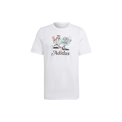 adidas Футболка Originals Trefoil Enjoy с графическим принтом и мультяшным буквенным логотипом, мужские топы, белые IT8185