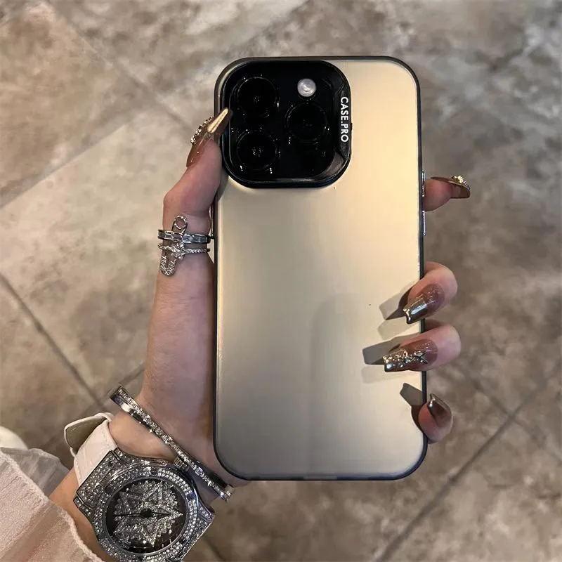 Роскошный Матовый Лазерный Чехол с Покрытием для iPhone 16 Pro Max 15 14 13 12 11 Plus X XS XR Высококлассный Модный Стиль Ударопрочный Бампер Чехол Обложка