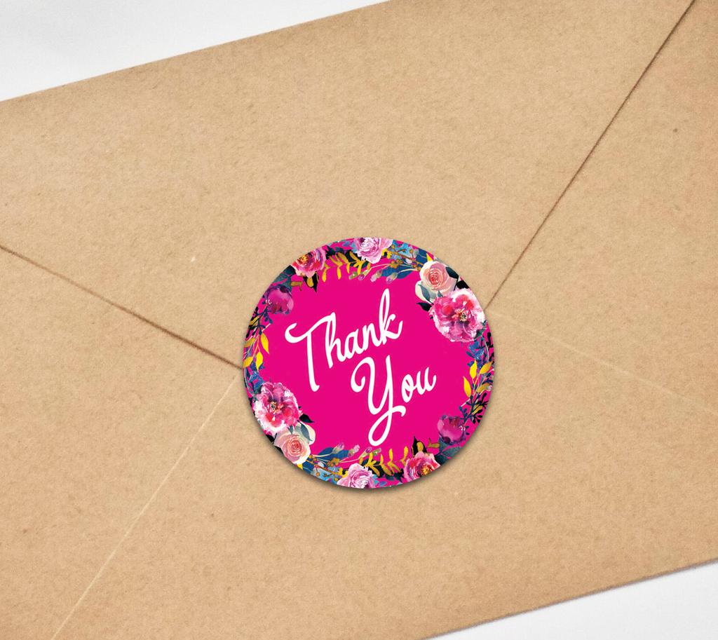 Darling Souvenir Round 45 Pcs Floral & Vines Border Black Thank You Stickers Envelope Seal-1.6