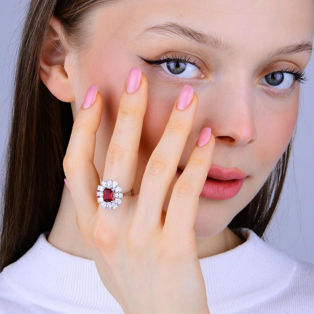 Комплект серебряных украшений с рубиновым камнем, серьги, кольцо, ожерелье с фианитами, комплект ювелирных украшений для женщин, комплект серебряных украшений на каждый день