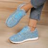 Women's Glitter Slip-On Flats, Rhinestone Elastic Platform Loafers, Round Toe Casual Shoes In Stock