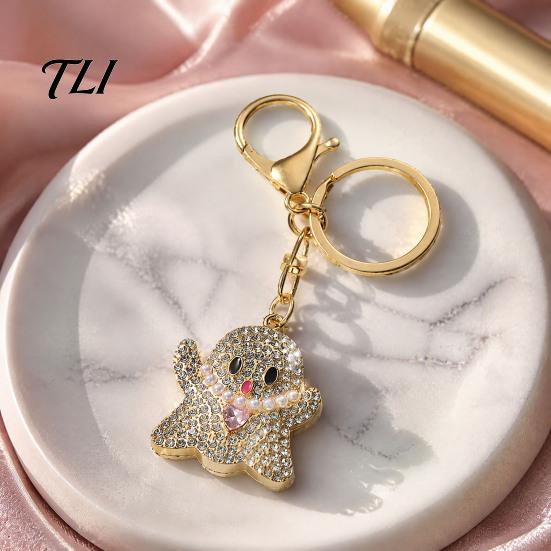 Ghost Bag Charms Halloween Rhinestone Pumpkin Keychain, Witch Hat Spider Web Cat Bling Key Ring Charm, Car for Handbags Backpacks Decoration Keychains