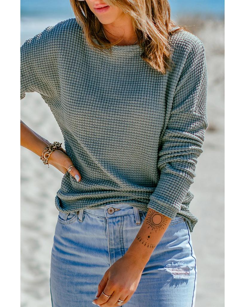 Azura Exchange Топ с заниженными плечами и длинными рукавами из вафельной вязки