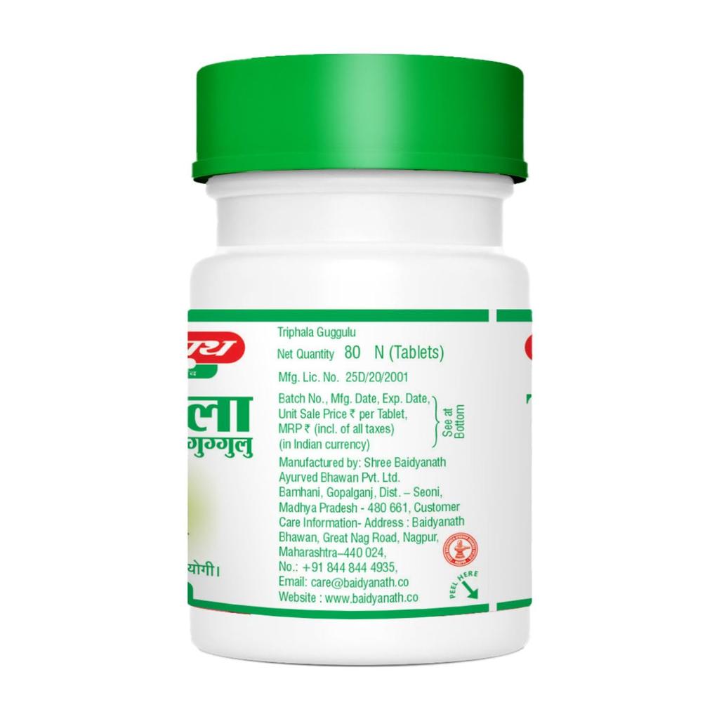 Baidyanath Аюрведические таблетки Трипхала Гуггулу Asli, 80 шт. в банке, для пищеварения и общего самочувствия