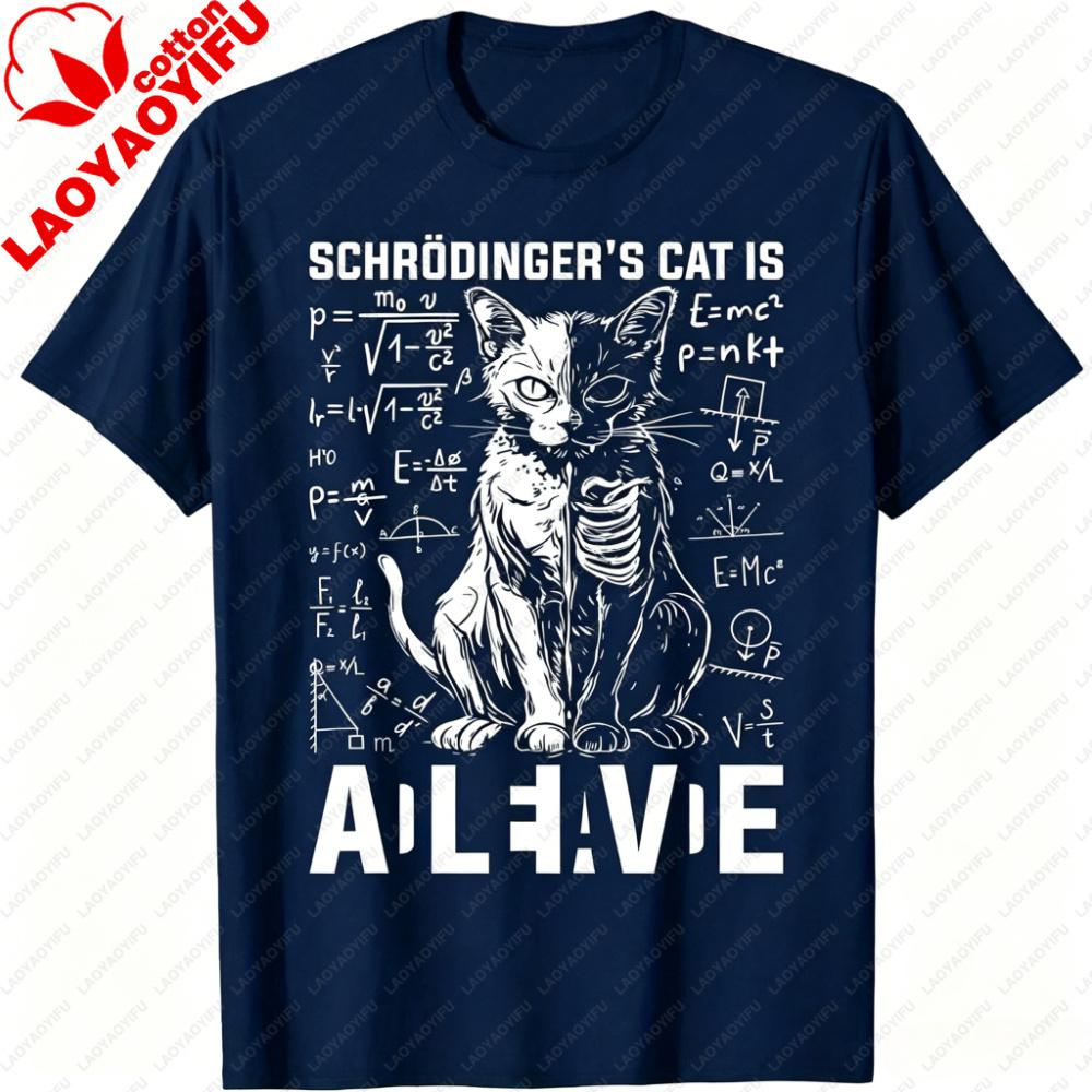 Schrodingers Cat Is Alive Dead Physics Science Graphic TShirt Unisex Unisex Casual Funny Humor Funny Outdoors Cotton Short Sleeve