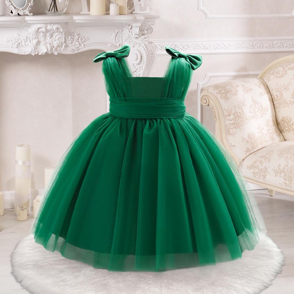 New Sleeveless Bow Waist Pleated Tulle Flower Girl Dress