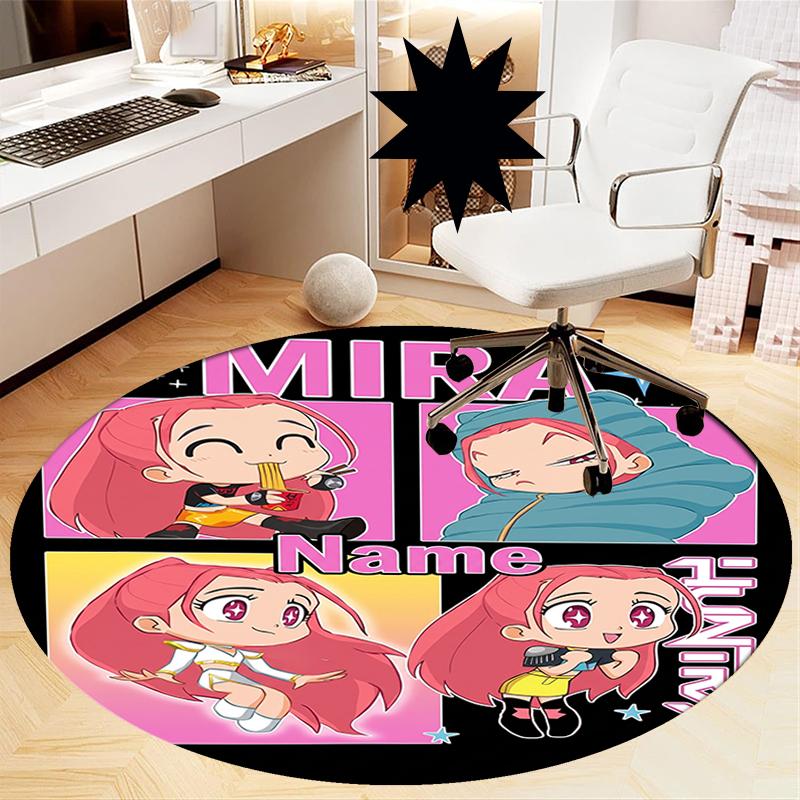 Custom Name KPop Demon Hunters Printed Round Rug Carpet Chair Rug Area Rug Entryway Doormats,for Office Chair Living Room Bedroom Kitchen Room.