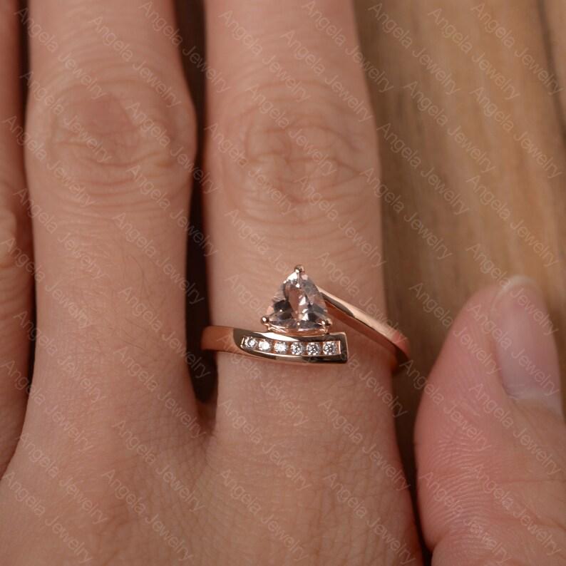 Women's Pink Trillion Cut Morganite Gemstone Ring 925 Sterling Silver Statement Band For Engagement & Wedding Wear