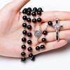 Catholic Black Rosary Beads Necklace For Women Men Cross Long Pendant Necklaces Praying Religious Zircon Church Gifts Rosarios