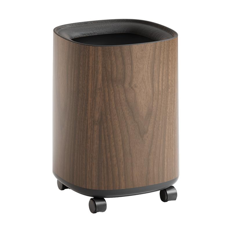 Wood grain trash can household large capacity with universal wheel removable kitchen living room double layer trash can