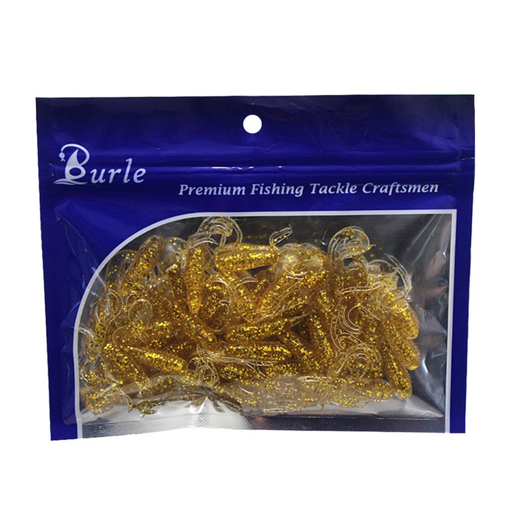 50Pcs Soft Fishing Lures Twister Tail Baits 4cm 3D Eyes Long Wavy Tail Swimbaits Bass Fish Lures Baits Sea Trouts Lures