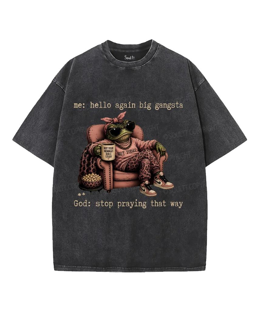 Hello Again Big Gangsta Cool Frog Faith Graphic Vintage Washed T Shirt Men Women Oversized Short Sleeve Tee Casual Fashion Tops
