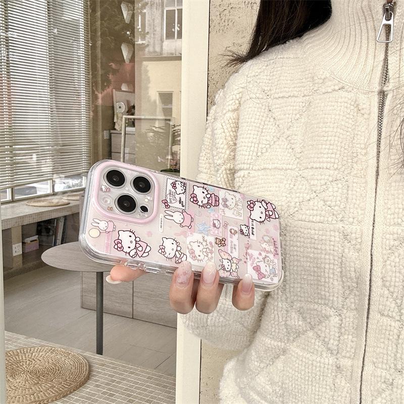 Ретро Чехол-цепочка для iPhone с ангелом, кошкой и кроликом для 17 Pro Max/16 Pro Max/15 Pro - Девочковый дизайн