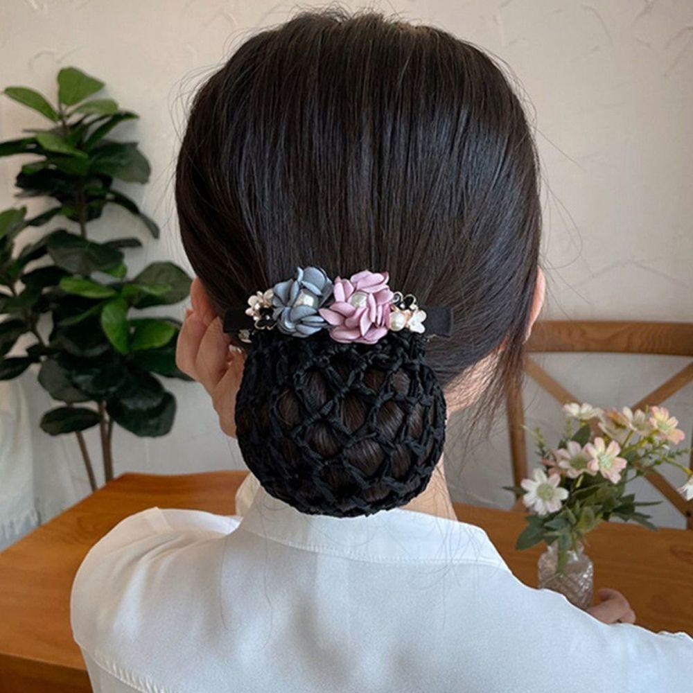 Simple Pearl Flower Cloth Headdress Hairnet Mesh Snood Korean Style Headwear Women Spring Clip