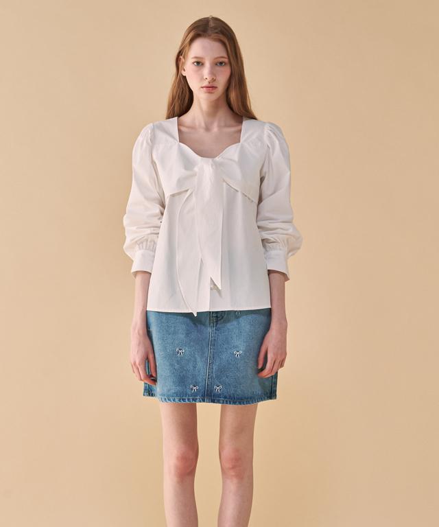 RONRON Ribbon Bow Blouse Ivory