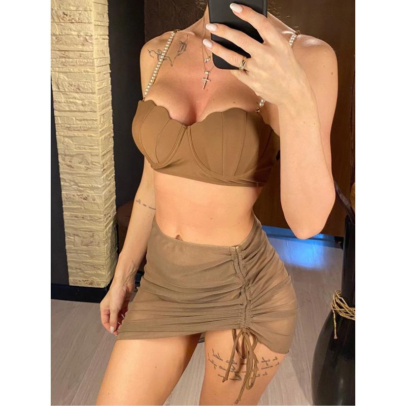 S - XL Бикини с жемчугом Push Up Купальник женский Купальник женский Комплект бикини из трех частей с бюстгальтером Купальный костюм для плавания V4302