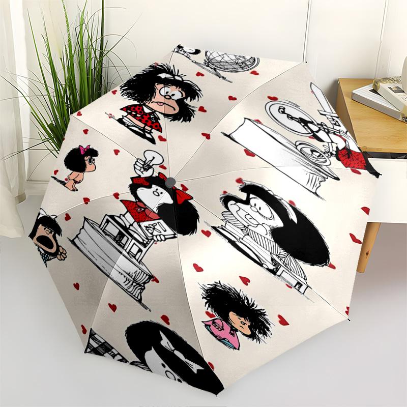 1 PC Automatic Folding Umbrella - Mafalda Pattern Portable Foldable Design With 8 Ribs Christmas Birthday Gifts