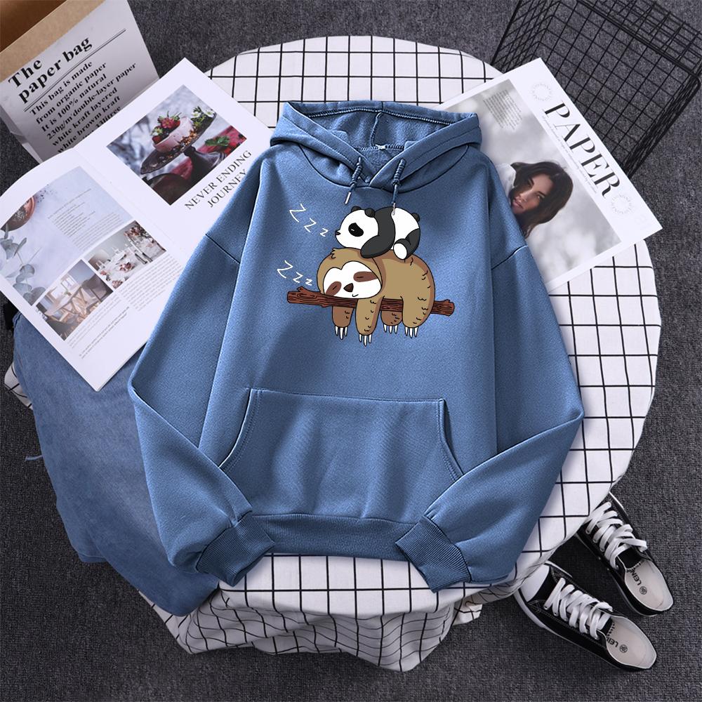 Панда лежит на ленивце Принты Женщины Мужчины Толстовка Осенняя флисовая теплая с капюшоном Повседневная модная толстовка Универсальная унисекс Спортивная одежда