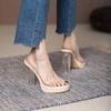 Transparent Sandals Women's High Heels Summer New Coarse Heel Waterproof Platform Simple One Line with Crystal Heel Slippers