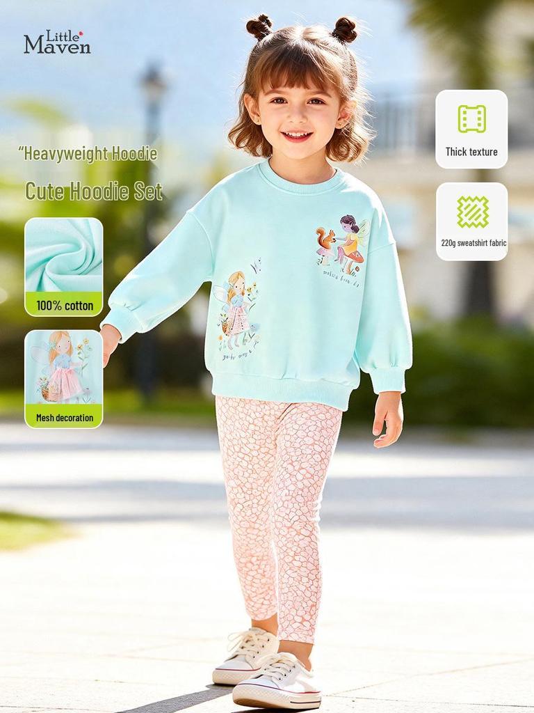 Комплект из худи с длинным рукавом для девочек Little Maven, осенний, европейский/американский