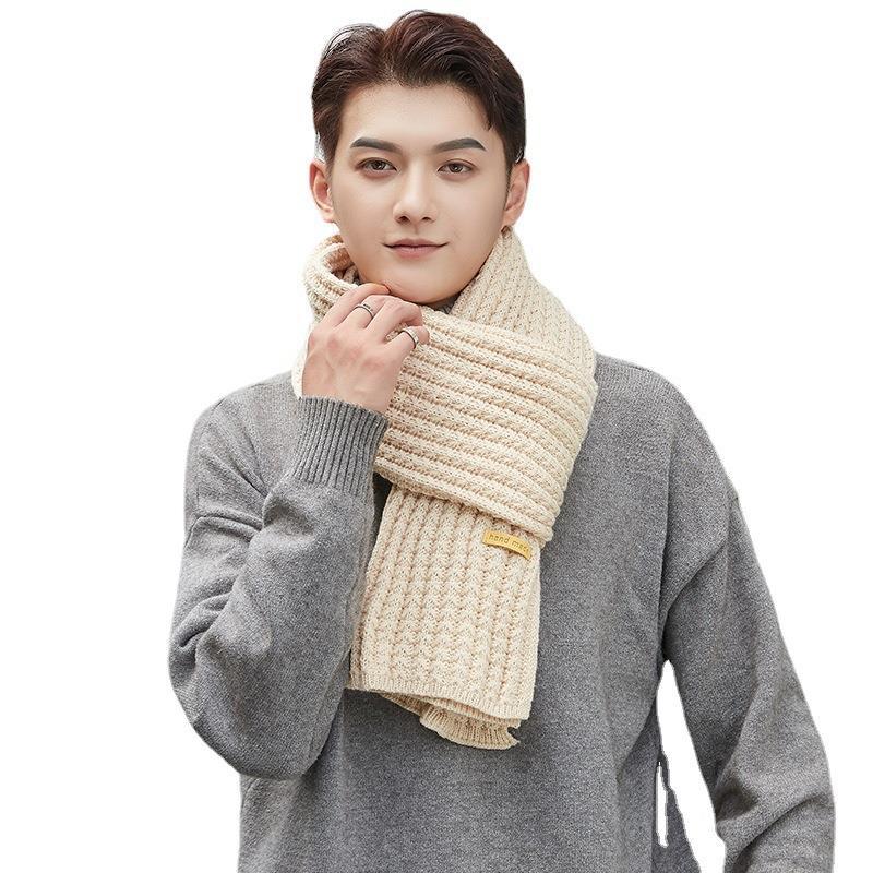 Men's Scarf Women's Winter New Harajuku Solid Color Wool Warm Student Knitted Thickened Couple Scarf