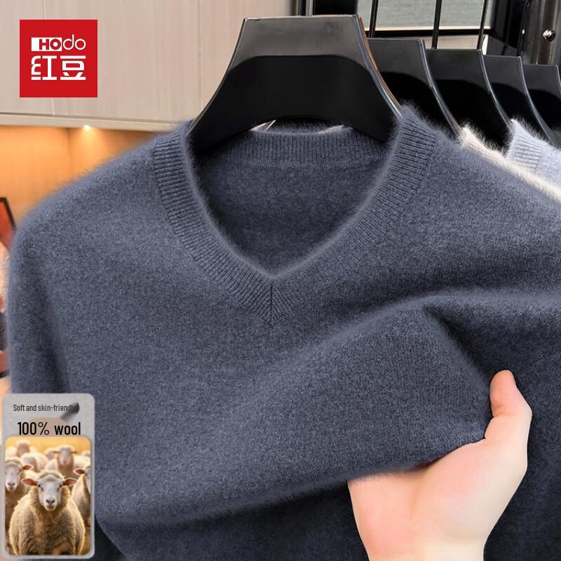 Hodo Men's Pure Wool V-Neck Thickened Pullover Sweater