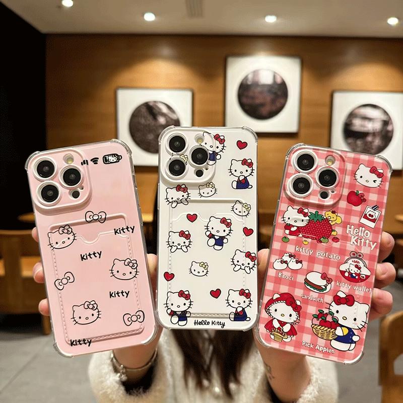 Мультяшный держатель для карт Hello Kitty Чехол для Iphone 17 Pro Max 17 Air 16 15 14 12 13 11 Pro Max 16e 15 16 Plus 12 13 mini Обложка