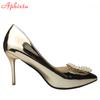 Aphixta Luxury Pearl Buckle Pumps Women 10cm Thin Heels Crystals Bling Patent Leather Office Casual Shoes Big Size 50