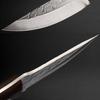 Hand Forged Kitchen Knife, Hammered Pattern Stainless Steel Blade, Ergonomic Solid Wood Handle, Sharp Utility Knife with Leather Sheath