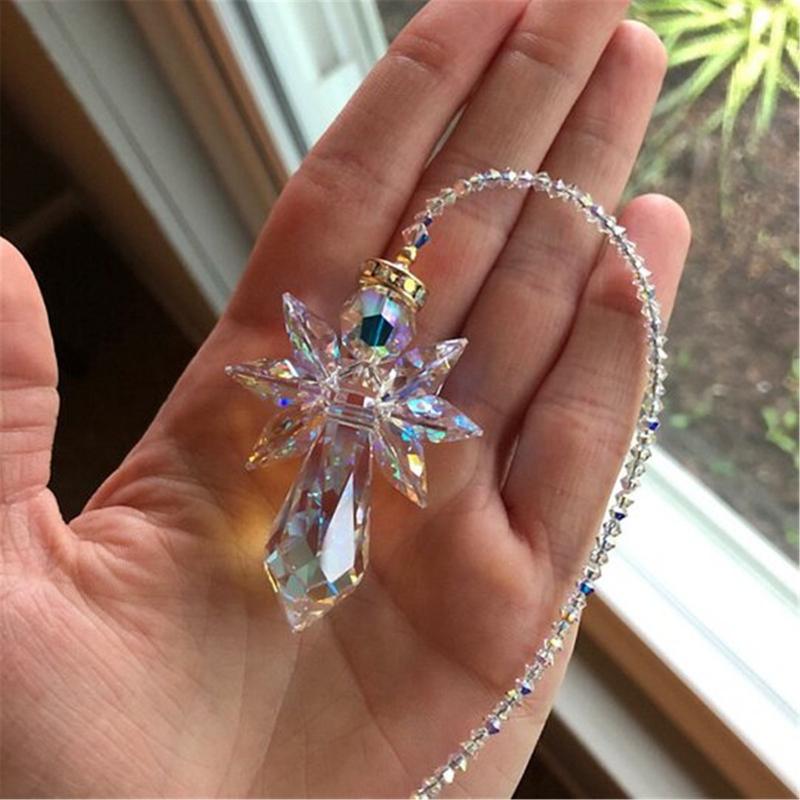 Modern Rainbow Crystal Angel Chakra Suncatcher Wind Chimes Car Charm Pendant Home Decoration Hanging Ornaments