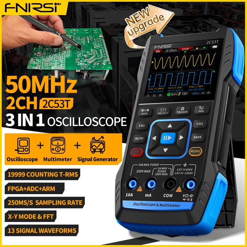 FNIRSI 2C23T 2C53T Обновление 50 МГц Портативный Цифровой Осциллограф Мультиметр Генератор Сигналов 3 в 1 Двухканальный Автомобильный Инструмент
