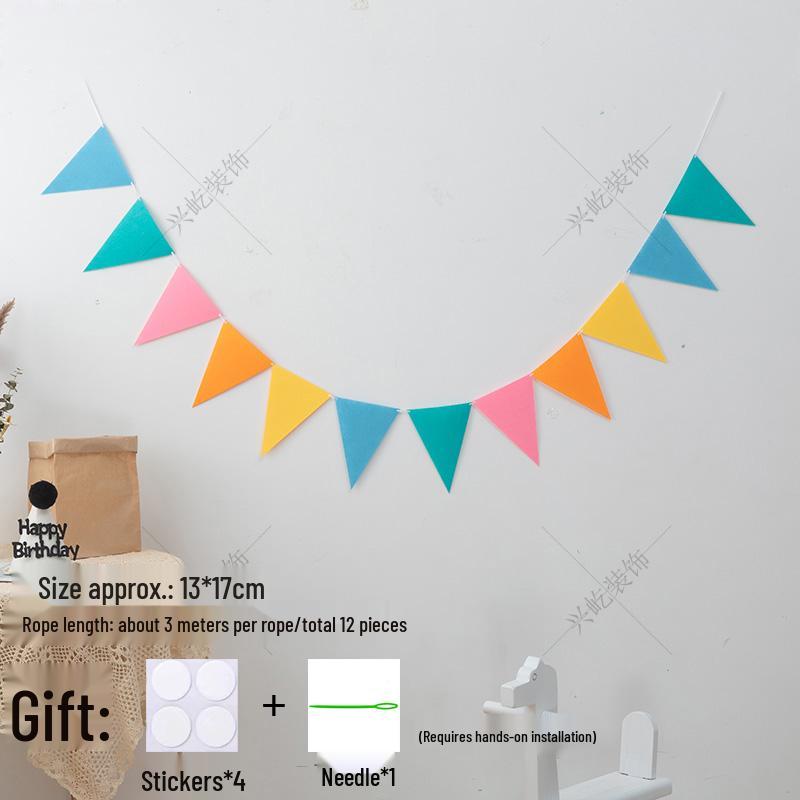 Yellow-Green Felt Pennant Bunting for Kids' Birthday or Kindergarten Decor