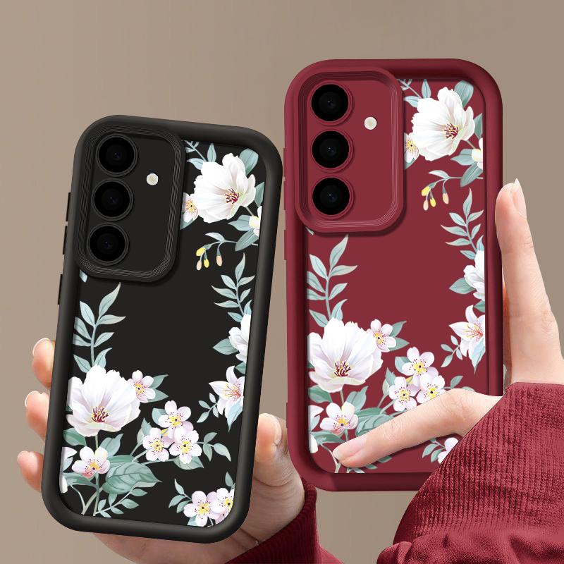 Белый цветочный узор матовый мягкий чехол TPU для телефона Samsung S25 Plus S24 FE S23 Ultra S22 A56 A36 A16 A15 A55 A06 A05 A35 A34 противоударный бампер