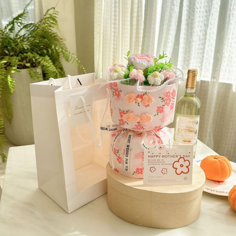 Romantic Carnation Bouquet Gift Finished Fake Flower Knitted Rose Bouquet Valentine's Day Gift