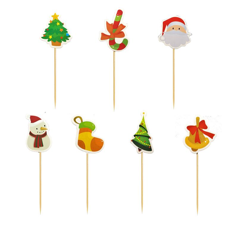 10-200PC Disposable Fruit Sticks Party Cake Toppers Christmas Tree Santa Snowman Cupcake Picks Holiday Table Decoration Supplies