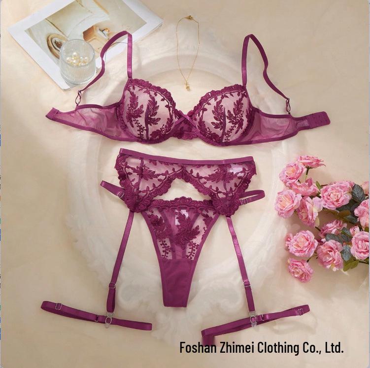 Y Прозрачный сетчатый комплект нижнего белья для трансграничной торговли: Сексуальный женский прозрачный бюстгальтер из трех частей