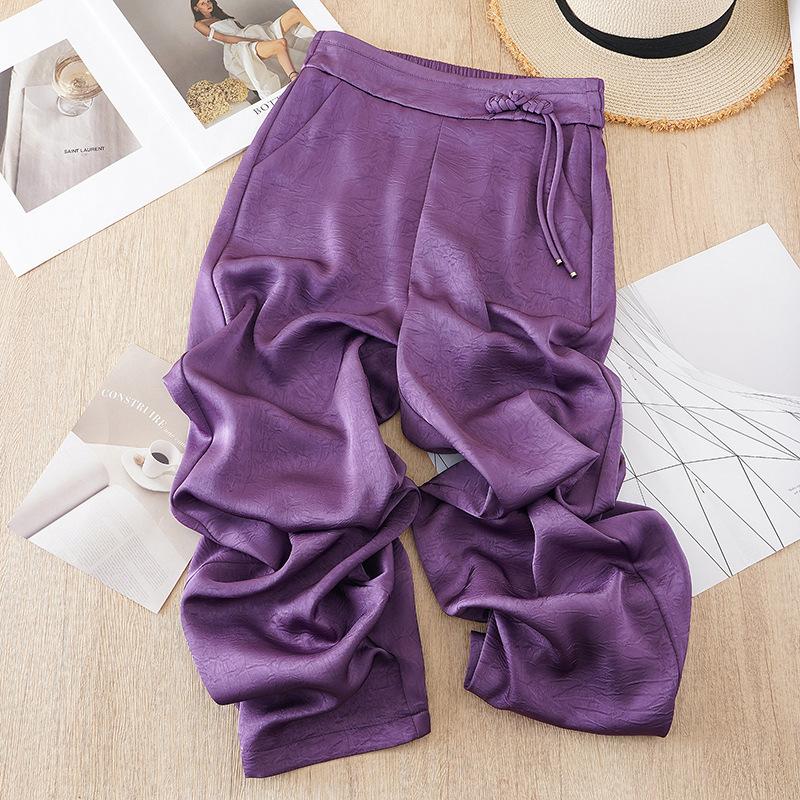 Брюки палаццо для женщин на лето из прохладного ледяного шелка, прямые брюки, новый китайский стиль, брюки с принтом на пуговицах