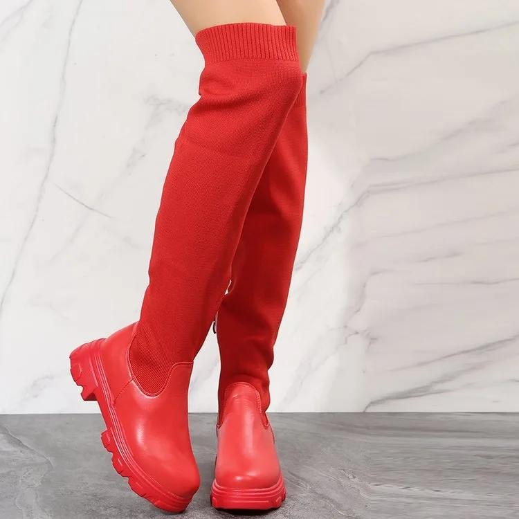 Fashion Women New Plus Size Long Boots Roundtoe Outdoor Antislip Shoe Casual Over the Knee Mesh Female Boot Fashion Comfort Ladies Shoes