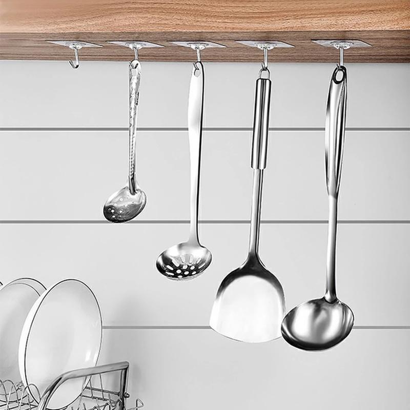 10Pcs Transparent Wall Hooks Waterproof Oilproof Self Adhesive Hooks Reusable Seamless Hanging Hook for Kitchen Bathroom Office