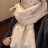 Starry White Scarf for Women In Autumn and Winter New Polka Dot Tassel Korean Style Shawl Dual Purpose High End Scarf