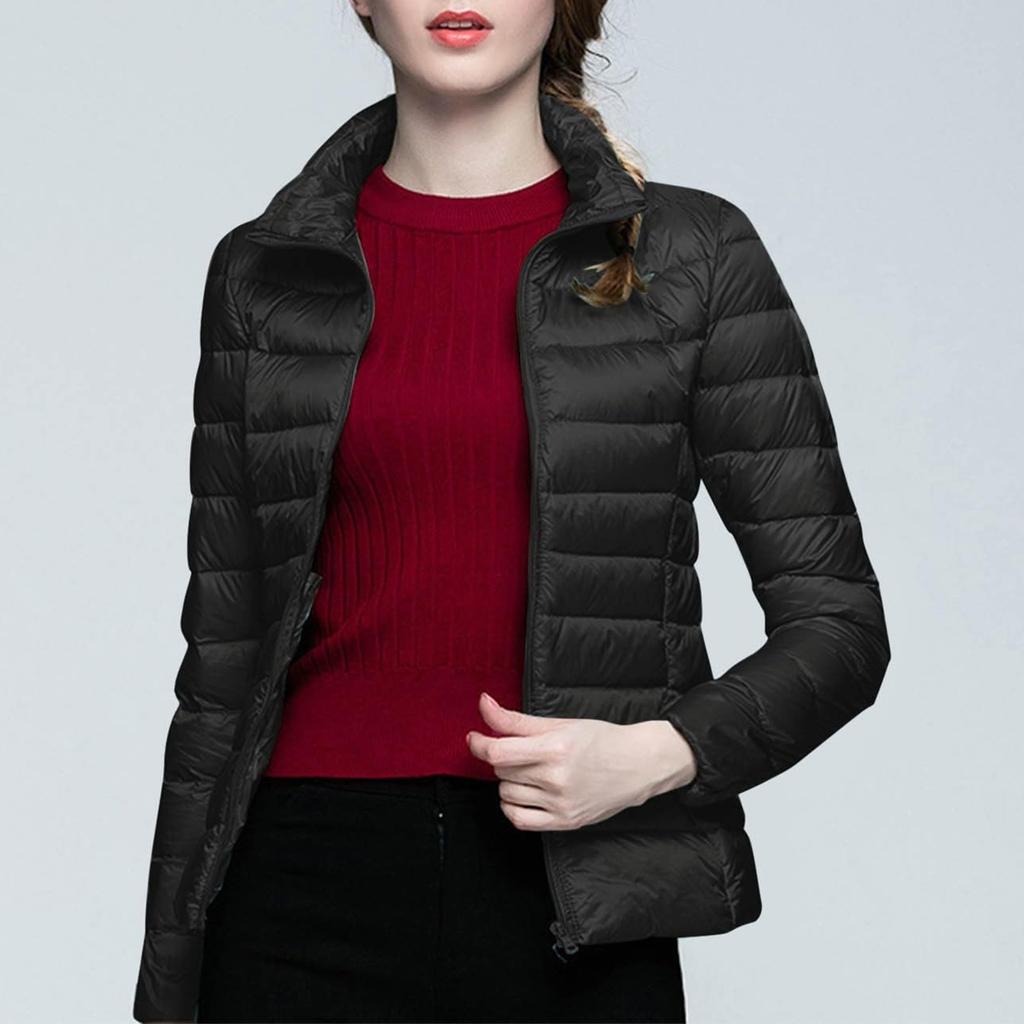 Женский повседневный модный легкий пуховик, однотонный, круглый вырез, длинный рукав, короткая куртка