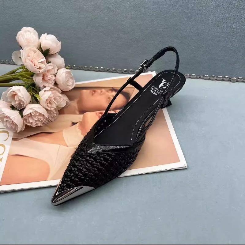 Мода 2025 Лето Острый каблук-рюмочка Дышащие Плетеные вручную Золотые и Серебряные Французские Сандалии для Женщин