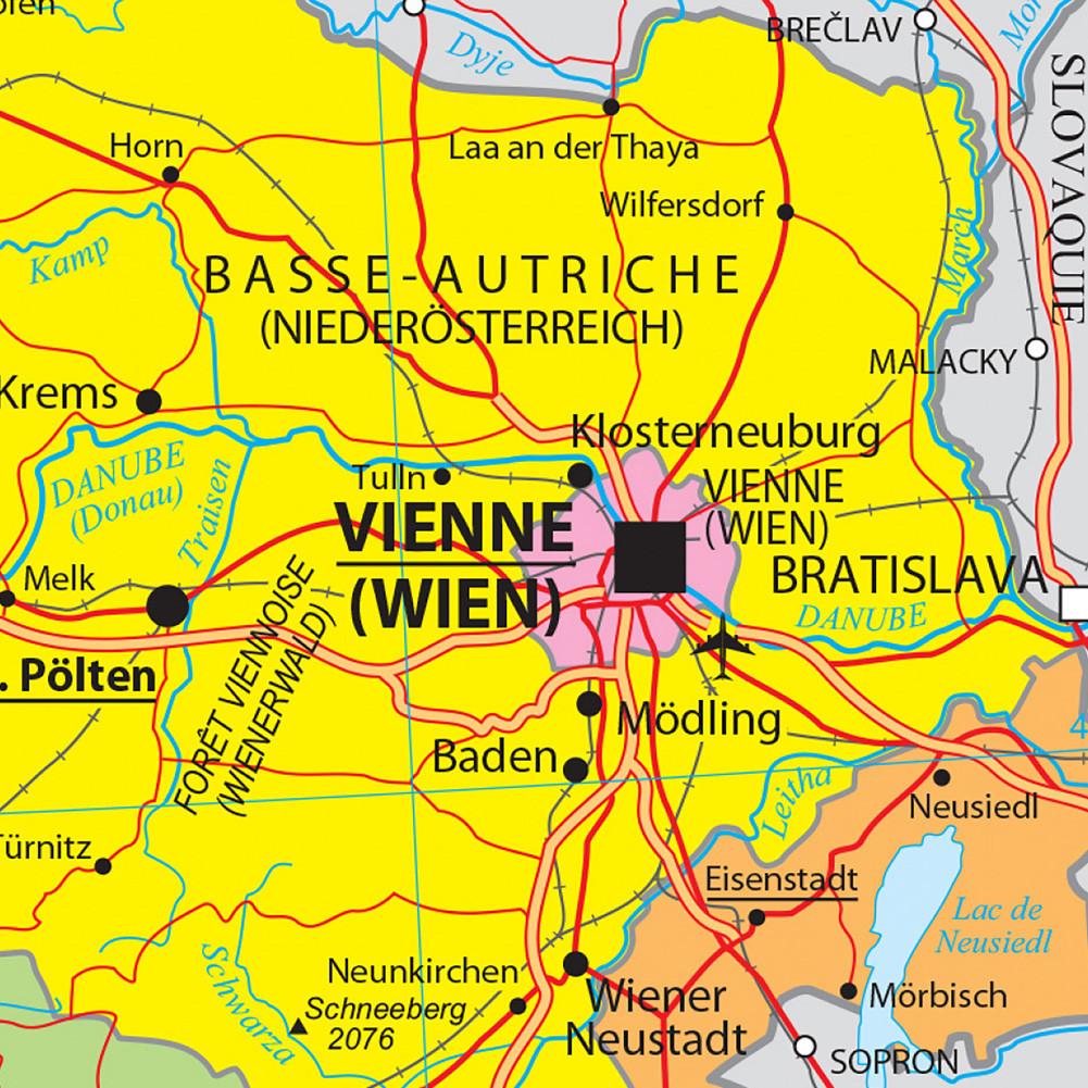Карта французской серии - административная карта Австрии, настенный декор, подарок, туристический/образовательный инструмент, для гостиной, ванной комнаты, домашнего офиса